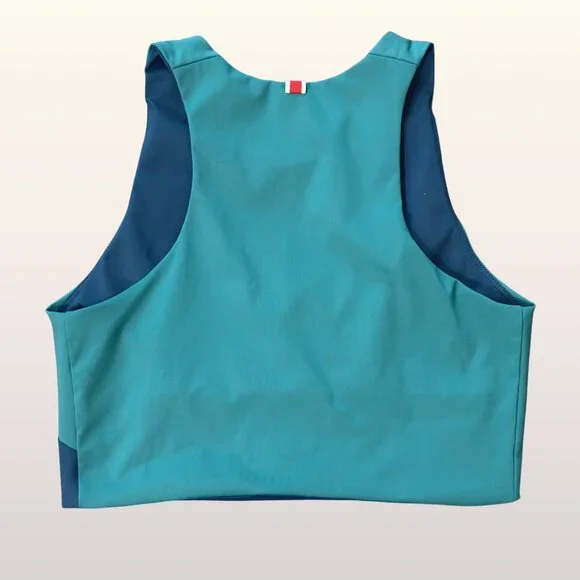 Tracksmith Bell Lap Crop Top size Medium Everglade Green Navy Sash Rabbit Logo - Picture 5 of 7